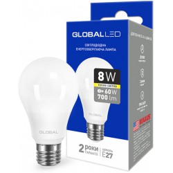 Светодиодная лампа GLOBAL LED 1-GBL-161 А60 8W 3000K 220V Е27 АL